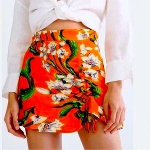 Zara Skort Shorts Orange Tropical Print | XS